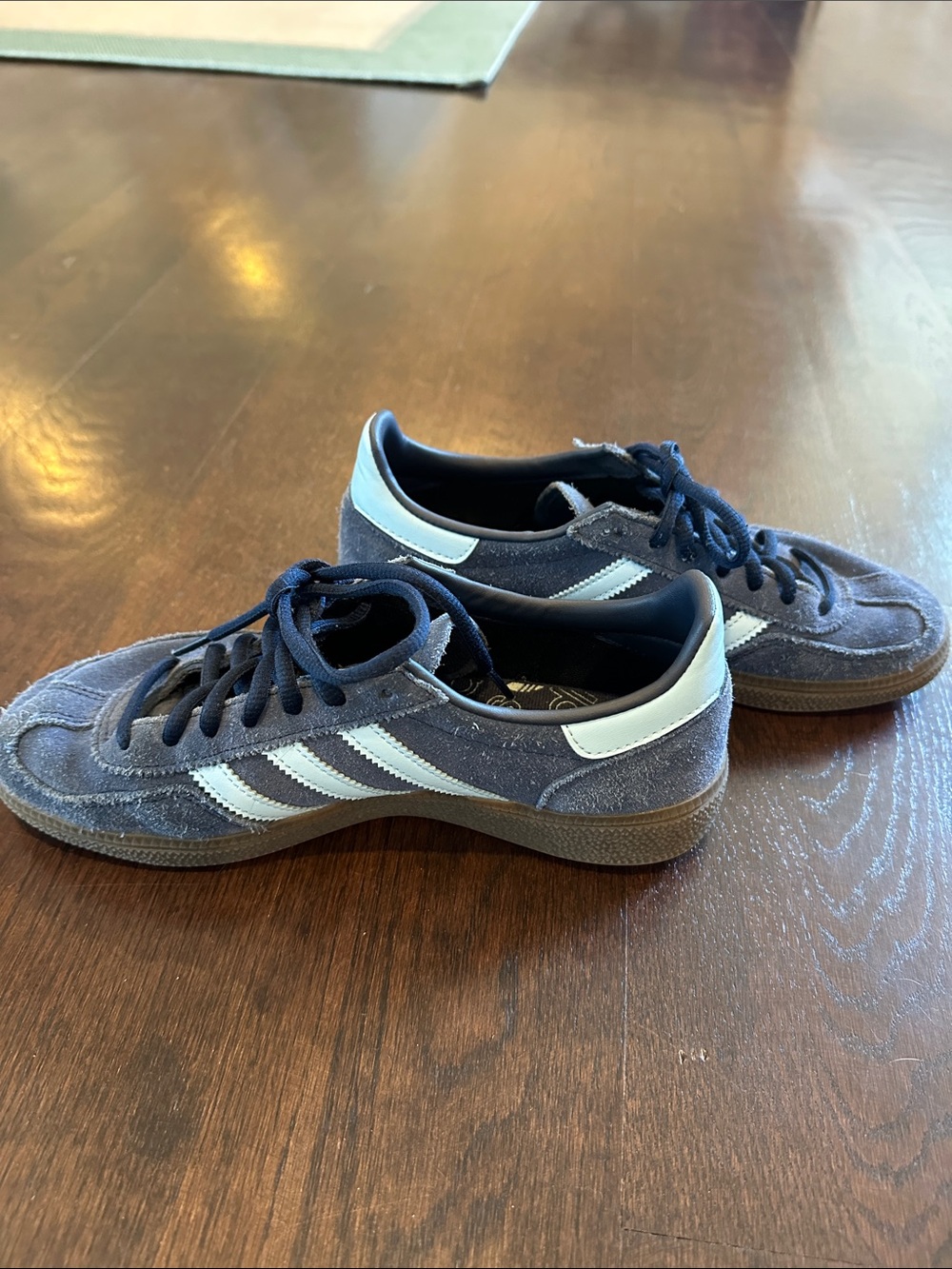 Boys adidas Navy Suede Sneakers with Light Blue Stripes - Picture 2 of 5